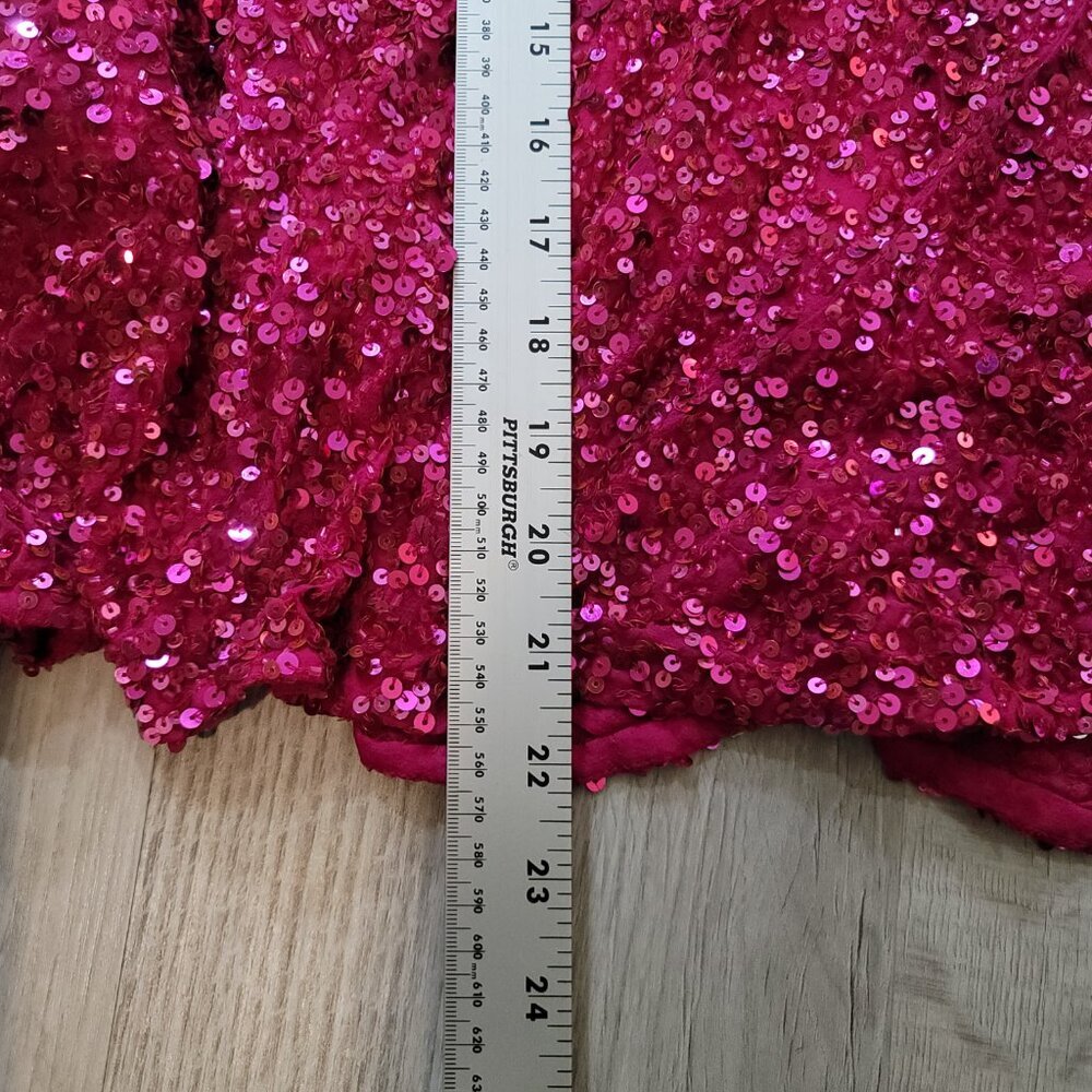 Scala Vintage Hot Pink 100% Silk Crystal Sequin Open Back Women's Gown | Size 4 - Picture 12 of 13